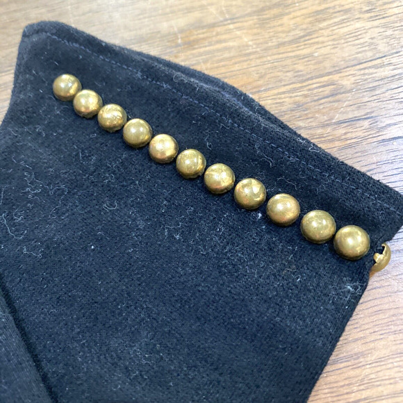 Vintage Black Fabric Driving Gloves Brass Studs Wrist Length Cotton Mid Century - Picture 6 of 8